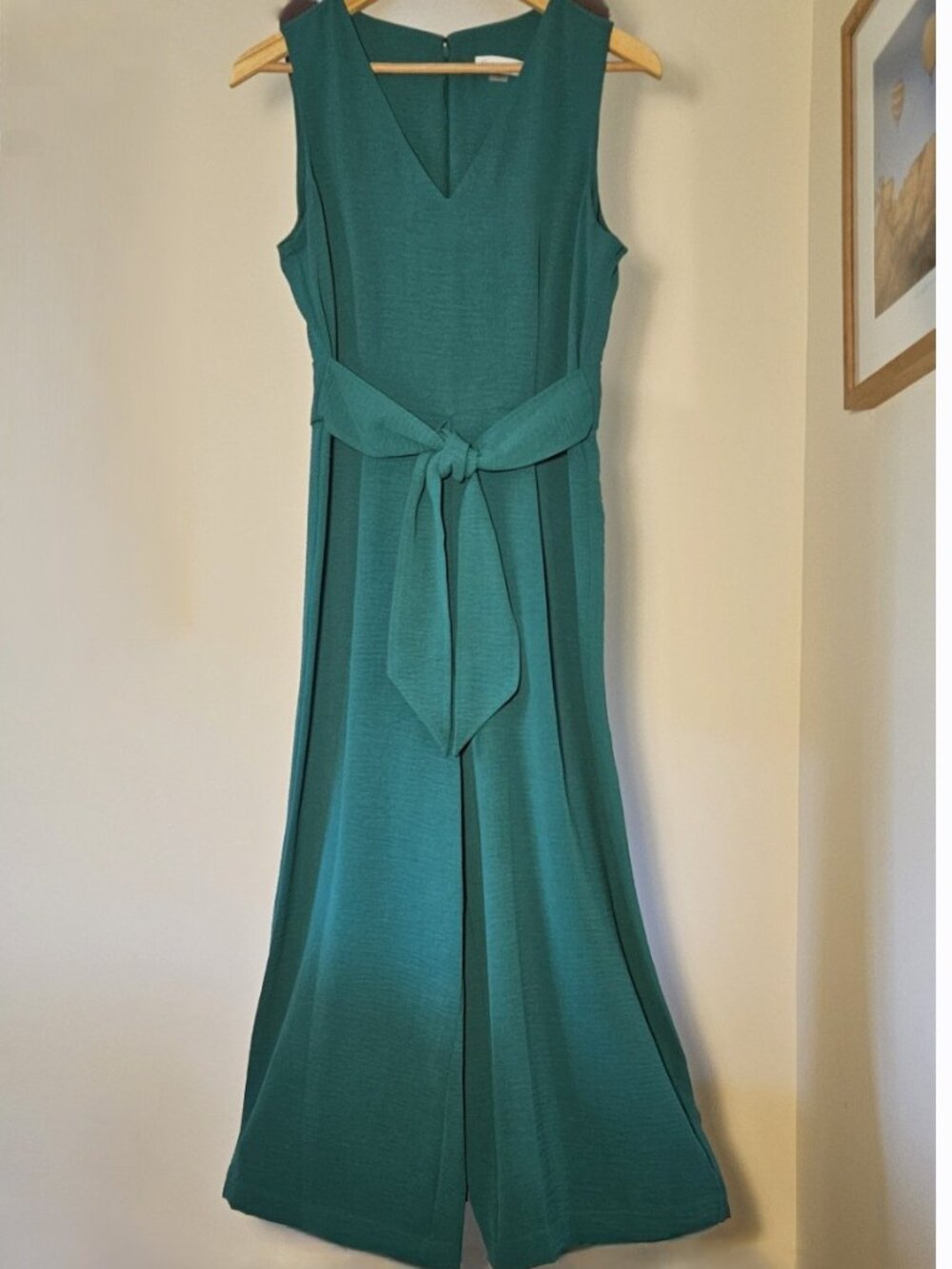 Calvin Klein cropped sleeveless V-neck tie waist jumpsuit in green size 4 NEW